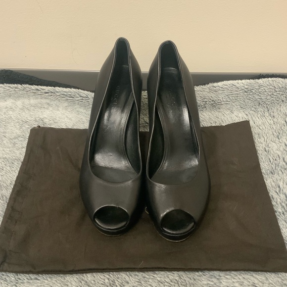 Gucci Black Peep-Toe Heels - Picture 1 of 8